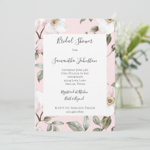 Invitation Jolies Fleurs Rose Pâle et Blanches pour Mariage