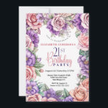 Invitation Jolies fleurs roses et violettes 21e anniversaire<br><div class="desc">Jolie couleur crayon rose Roses et violet Petunia Floral 21e anniversaire Invitation pour les femmes. Il Est Facile De Modifier L'Exemple De Texte En Cliquant Sur Personnaliser. Cliquez Sur Personnaliser/Modifier Avec L'Outil De Création Pour Modifier Le Type De Police, La Couleur De Police, La Taille De Police, Ou Pour Ajouter/Supprimer/Modifier...</div>