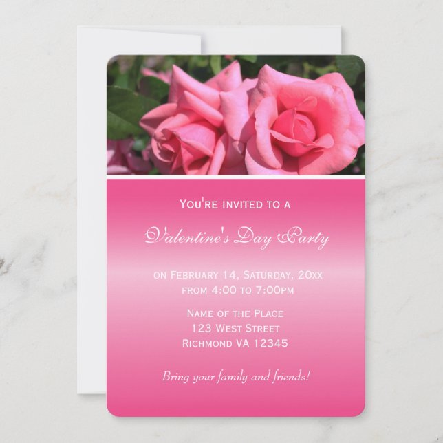 Invitation Jolies fleurs roses roses de la Saint-Valentin (Devant)