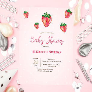 Invitation Jolies fraises pailletées points Baby Shower