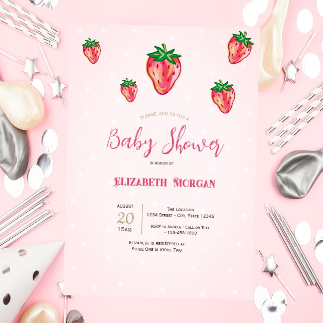 Invitation Jolies fraises pailletées points Baby Shower (Créateur téléchargé)
