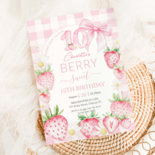 Invitation Jolies Fraises Roses Douce Fête 10 Ans