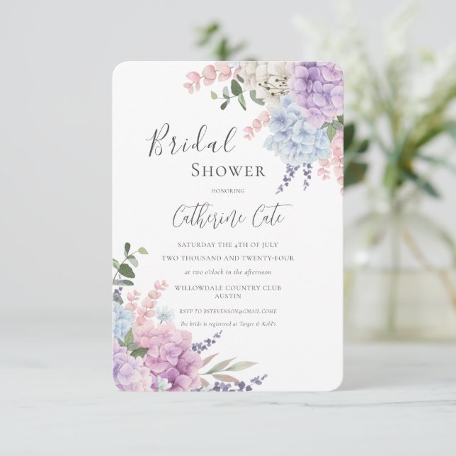 Invitation Jolies hydrangées Fleurie Baby Shower (Debout devant)
