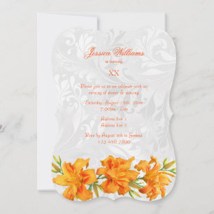 Invitation Jolies Lys Orange & Fête d'Anniversaire Damassé