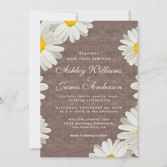 Invitation Jolies marguerites Blanc Floral Rustique Mariage (Devant)