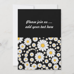 Invitation Jolies marguerites blanches sur fond noir