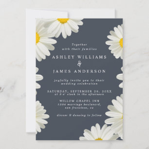 Invitation Jolies marguerites Floral Blanc bleu foncé Mariage