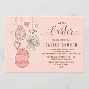 Invitation Jolies Ornements Roses Brunch de Pâques et chass