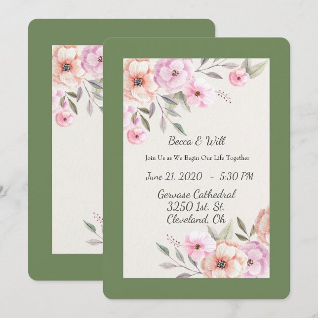 Invitation Jolies Pétales Pastels (Devant / Derrière)
