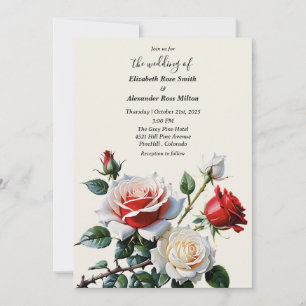 Invitation Jolies roses florales roses blanches rouges mariag