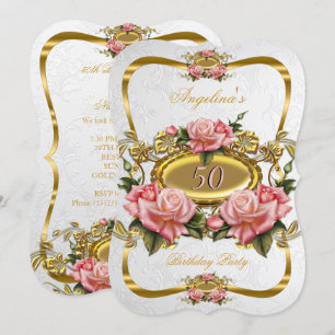 Invitation Jolies Roses Rose Gold Blanc Fête d'anniversaire 5