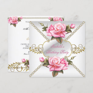 Invitation Jolies Roses Roses Anniversaire Or Blanc Fête