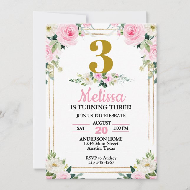 Invitation Jolies roses roses anniversaire tout âge (Devant)