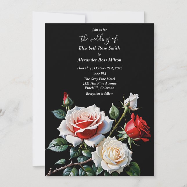 Invitation Jolies roses roses rouges blanches foncées florale (Devant)