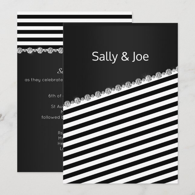 Invitation JOLIMENT NOIR STRIPE Mariage Gris (Devant / Derrière)