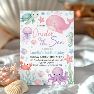 Invitation Jolis Animaux de l'Océan Oneder Sous la Mer Annive