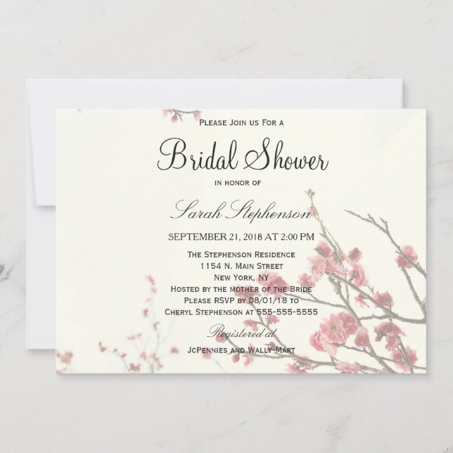 Invitation Jolis arbres de fleurs de cerisier sur le blanc (Devant)
