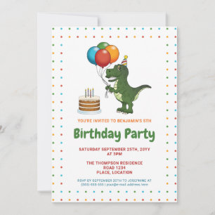 Invitation Jolis Ballons d'Anniversaire Tyrannosaure Rex Colo