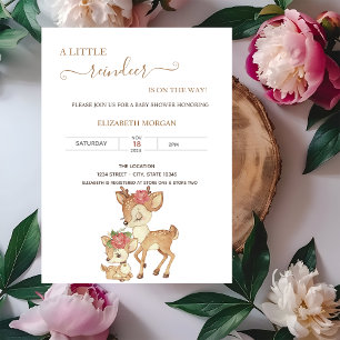 Invitation Jolis bébés cerfs fleurs Baby Shower  