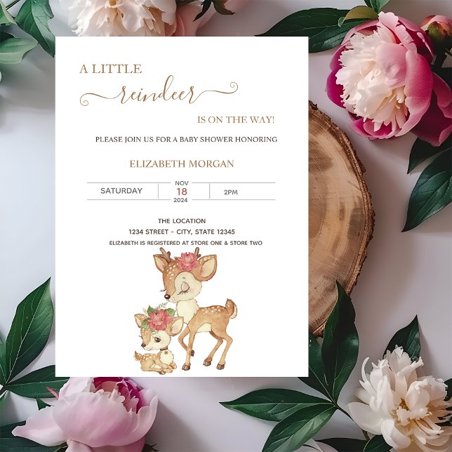 Invitation Jolis bébés cerfs fleurs Baby Shower   (Créateur téléchargé)