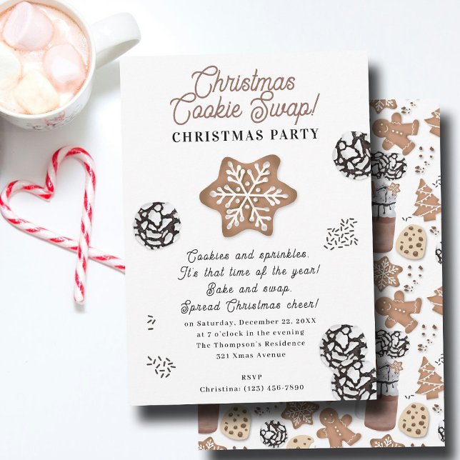 Invitation Jolis biscuits de Noël Cuisine de fêtes Échange de (Cute Christmas Cookies Holiday Baking Cookie Swap Invitation)