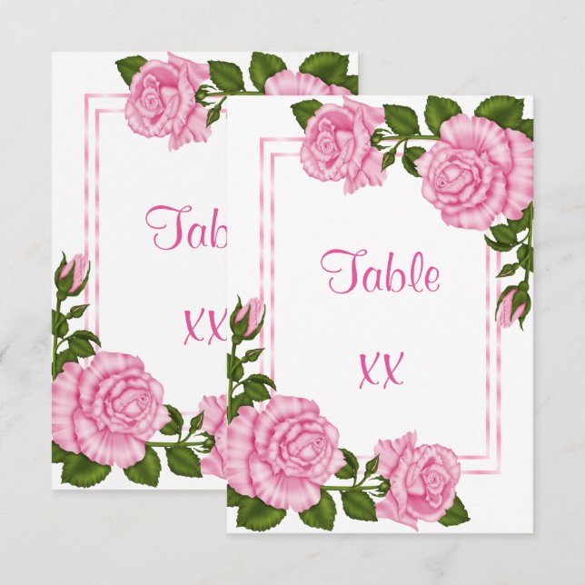 Invitation Jolis bouquets de coin roses Mariage Numéro de tab (Devant / Derrière)