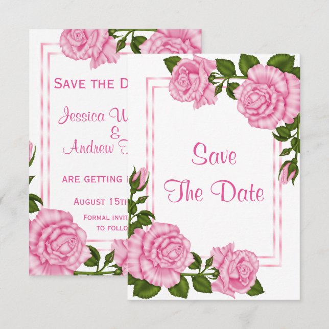 Invitation Jolis bouquets de coin roses Mariage Save The Date (Devant / Derrière)