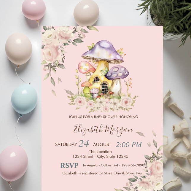 Invitation Jolis Champignons Fleuris Baby Shower  (Créateur téléchargé)