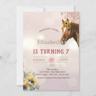 Invitation Jolis Chevaux Paillettes Gouttes de soleil Anniver