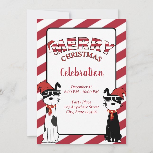 Invitation Jolis chiens joyeux Noël (Devant)