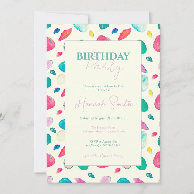 Invitation Jolis Coquillages Colorés Motif Beige (Devant)