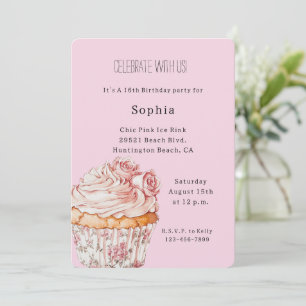 Invitation Jolis Cupcakes Fleuris de Roses Roses Roses Annive