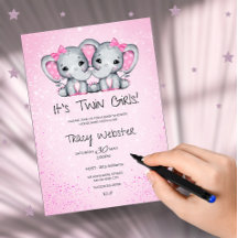 Jolis éléphants roses jumeaux Baby Shower