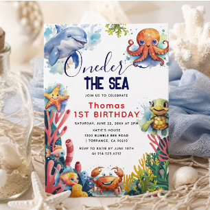 Invitation Jolis enfants aquarelle Oneder la mer 1er annivers