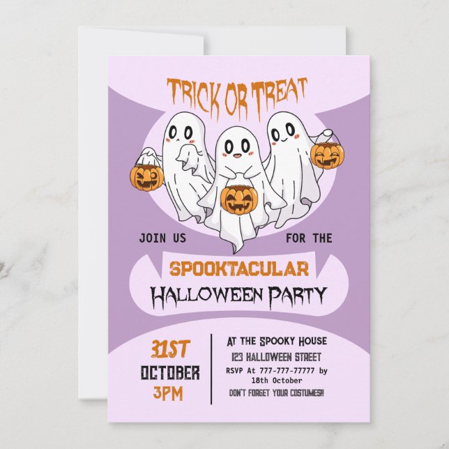 Invitation Jolis Fantômes Fête d'Halloween pour Enfants (Devant)