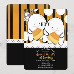 Invitation Jolis Garçons Fantômes Jumelles Halloween Fête d'A