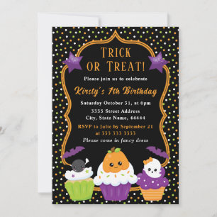 Invitation Jolis gâteaux de Halloween et cupcakes à pois pour