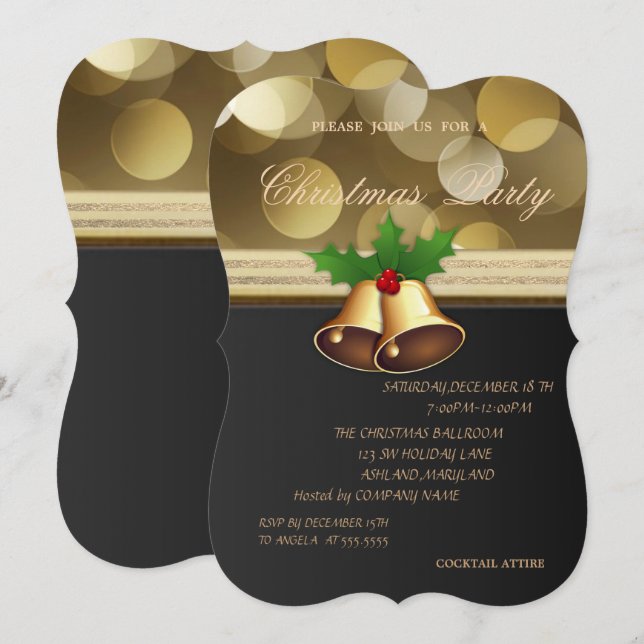 Invitation Jolis grelots de Noël, Fête de Noël (Devant / Derrière)
