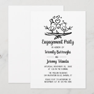 Invitation Jolis Inséparables Mariage Fiançailles Noir Blanc