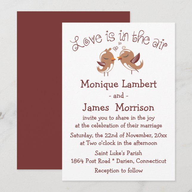 Invitation Jolis Inséparables Marron Et Blanc Oiseaux De Mari (Devant / Derrière)