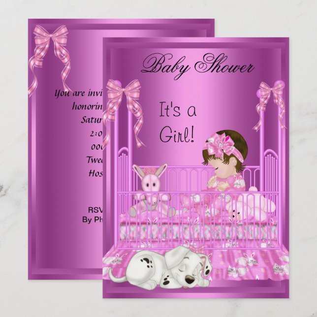 Invitation Jolis jouets pour bébé fille shower rose coton chi (Devant / Derrière)