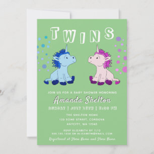 Invitation Jolis jumeaux licorne Garçon bébé Fille bébé Baby 
