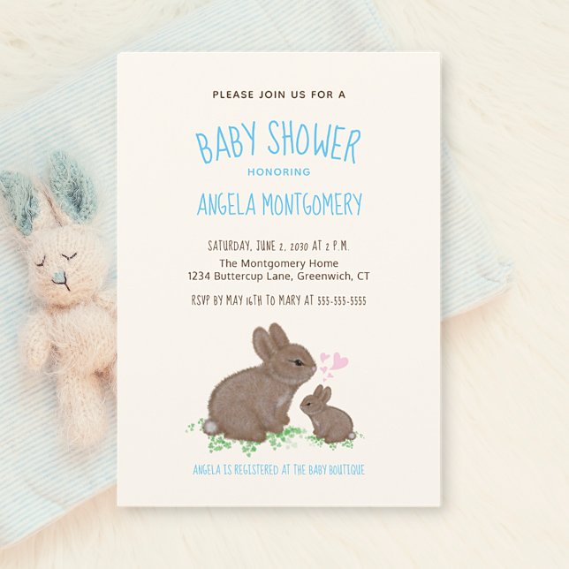 Invitation Jolis lapins de la forêt avec des cœurs Baby Showe (Créateur téléchargé)