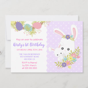 Invitation Jolis lapins de Pâques Œufs Fleurs Fête d'annivers