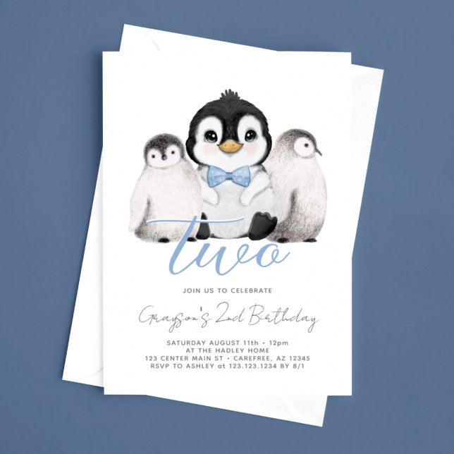 Invitation Jolis Manchots Enfants 2ème Anniversaire (Créateur téléchargé)
