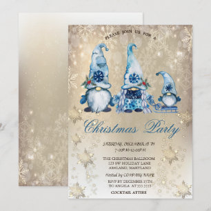 Invitation Jolis nains bleus Flocons de neige Or Fête  