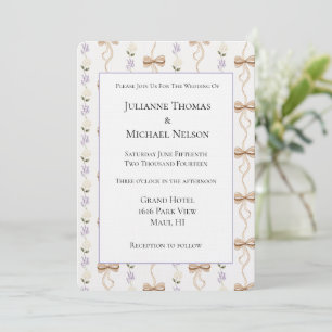 Invitation Jolis Nœuds Fleurs Blanches Lavande Mariage