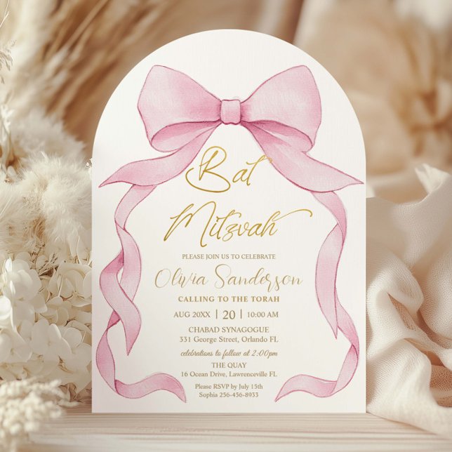 Invitation Jolis Nœuds Ruban Rose Coquette Bar Mitzvah Arche (Créateur téléchargé)