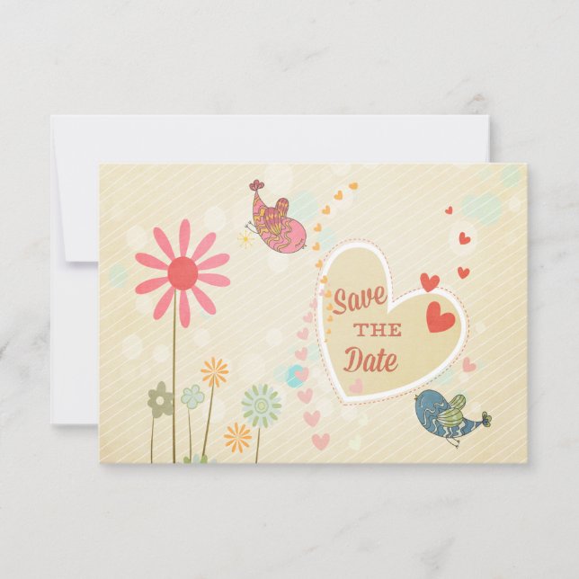 Invitation Jolis Oiseaux d'Amour Enregistrez la Date (Devant)