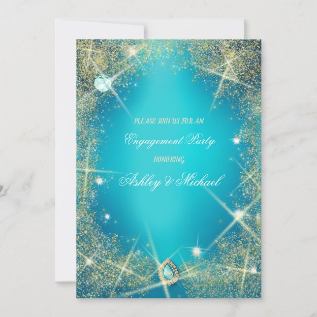 Invitation jolis paillettes glamour turquoise bijoux diamant (Devant)